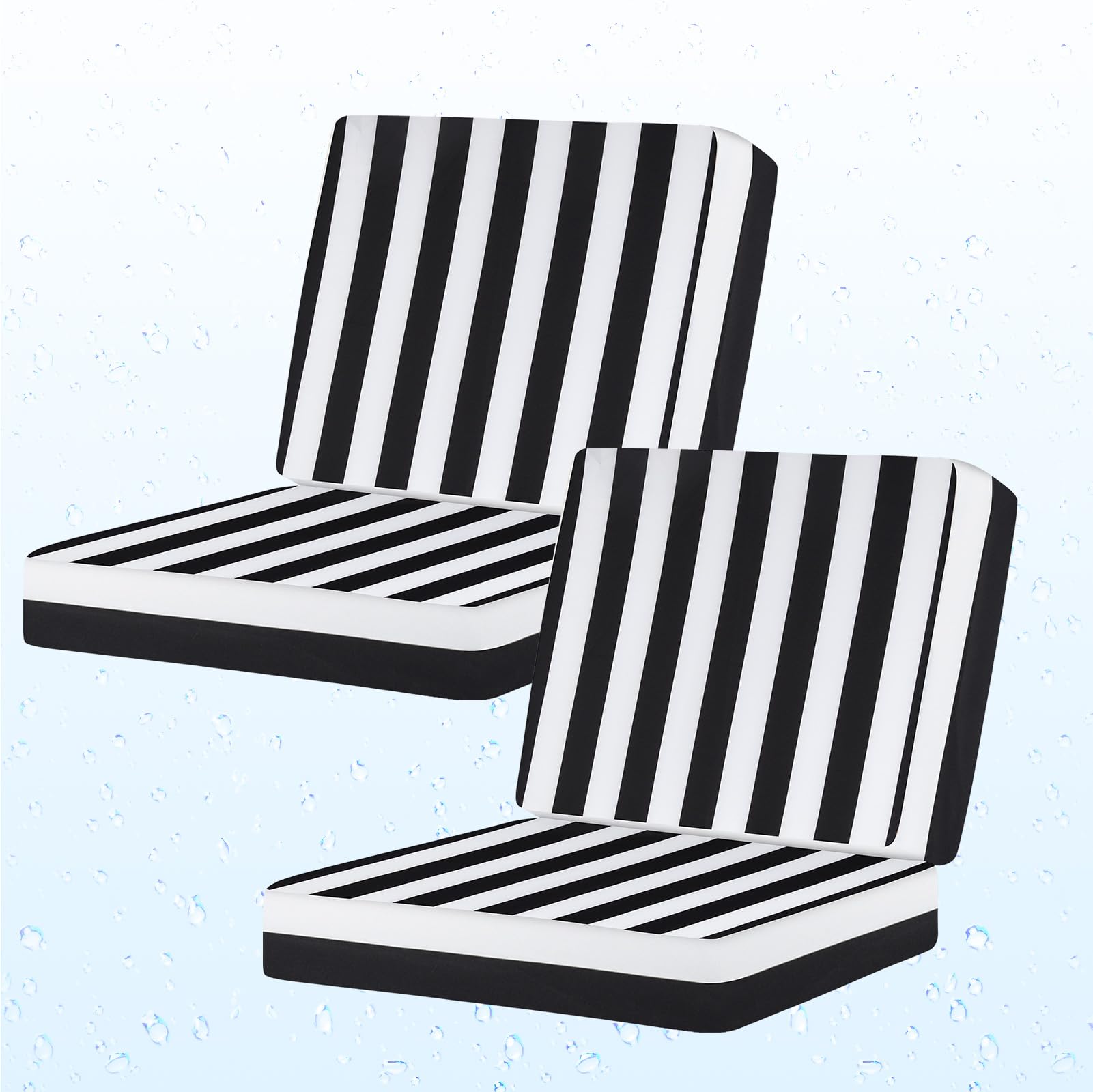 Deep Seat Patio Cushions Outdoor Set of 2, 24x24 inch, Black Stripes