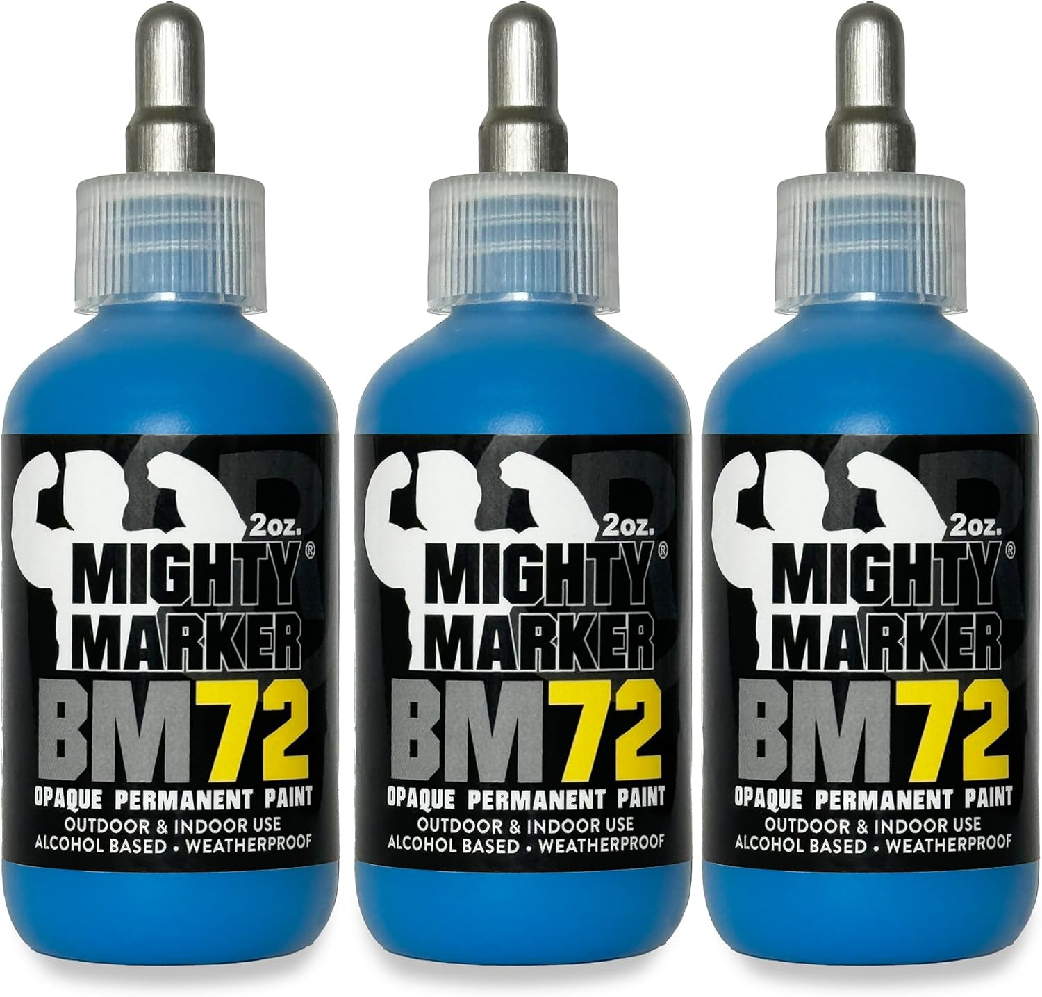 BM-72 Bottle Marker, 2oz (60ml) Alcohol-Based Paint, 1.2mm Steel Ball Tip, Valve Action, Waterproof & Weatherproof, Writes on Rough & Oily Surfaces, Made in USA - 3 Pack