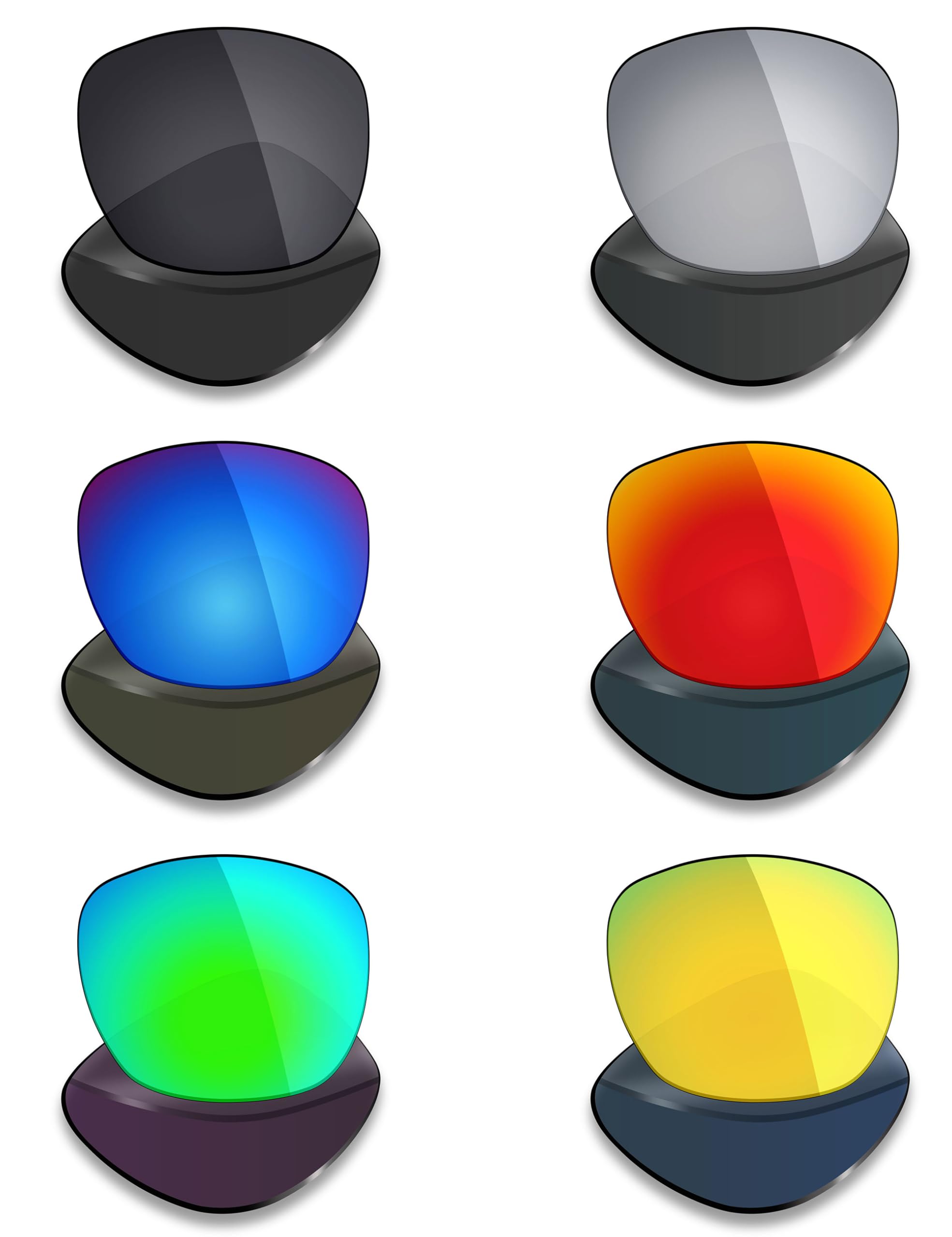 Mryok 6 Pairs Polarized Replacement Lenses for Spy Optic Cooler Sunglass - Stealth Black/Fire Red/Ice Blue/Silver Titanium/Emerald Green/24K Gold