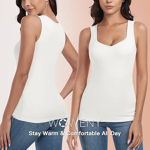 Miniatura 3 de WOWENY Camiseta sin mangas de forro polar térmico para mujer, sin mangas, cuello corazón, chaleco de invierno, ropa interior, camiseta cálida