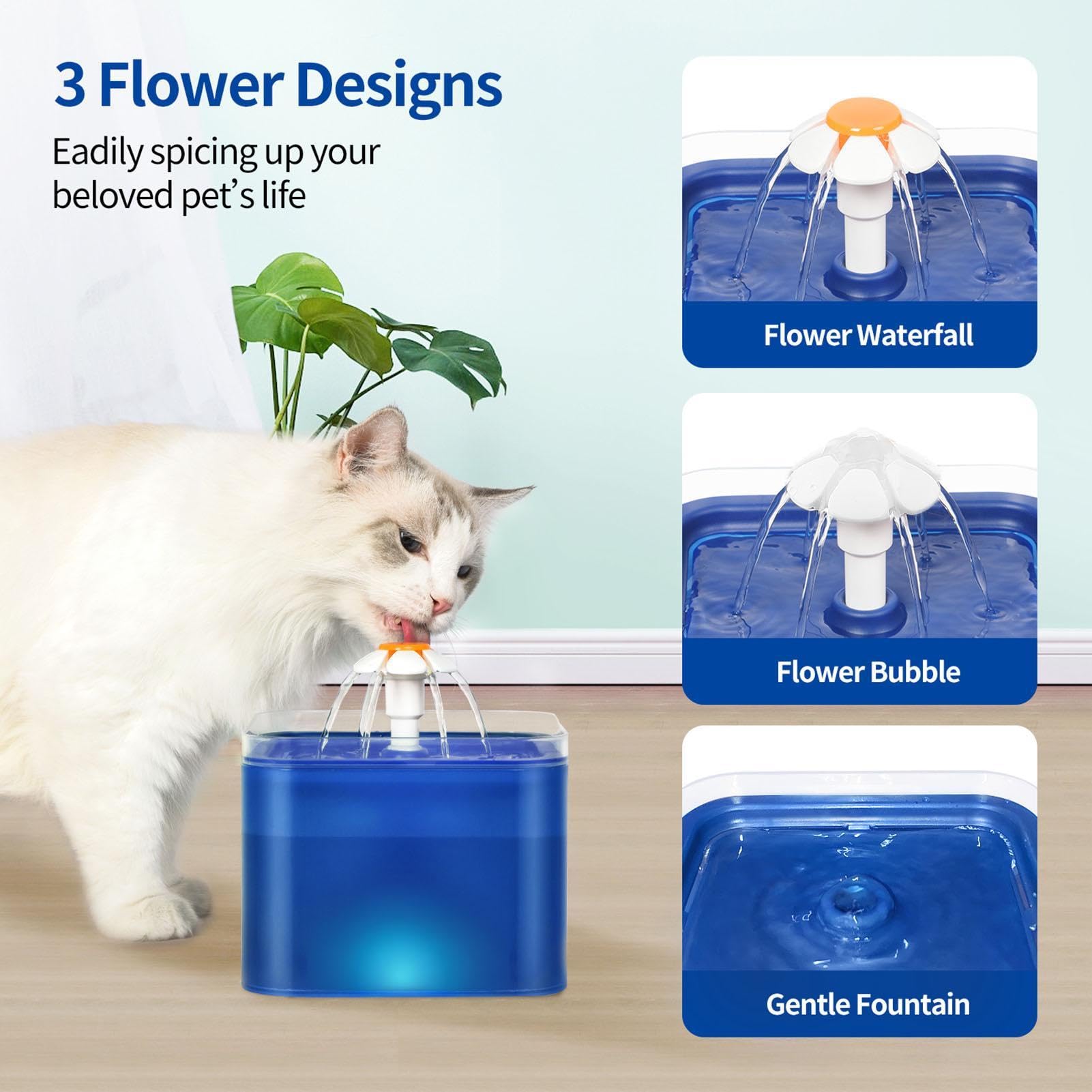 Fontana d'acqua per gatti, 2 l, distributore di acqua a LED, silenziosa