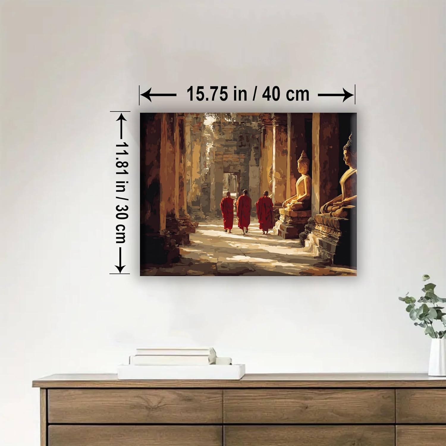 Aeontinity Golden Buddha Temple Buddhism Framed Canvas DIY Paint by Numbers Kit Bar Cafe Cave Home Room Wall Bathroom Porch Patio Decor Gift, 16 x 12 Inch