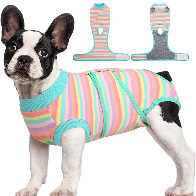 Peitoral pós-procedimento para cães Kuoser em algodão e spandex, Pastel Stripe, tamanho S