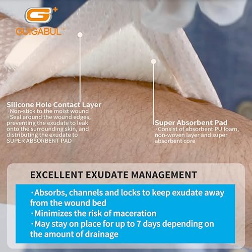 Miniatura 4 de Silicone Adhesive Foam Dressing with Gentle Border 6''x 6'' - Super Absorbency 5 Layer Foam Pad 4.2''x 4.2'' for Bed Sore Foot Diabetic Ulcer - 6