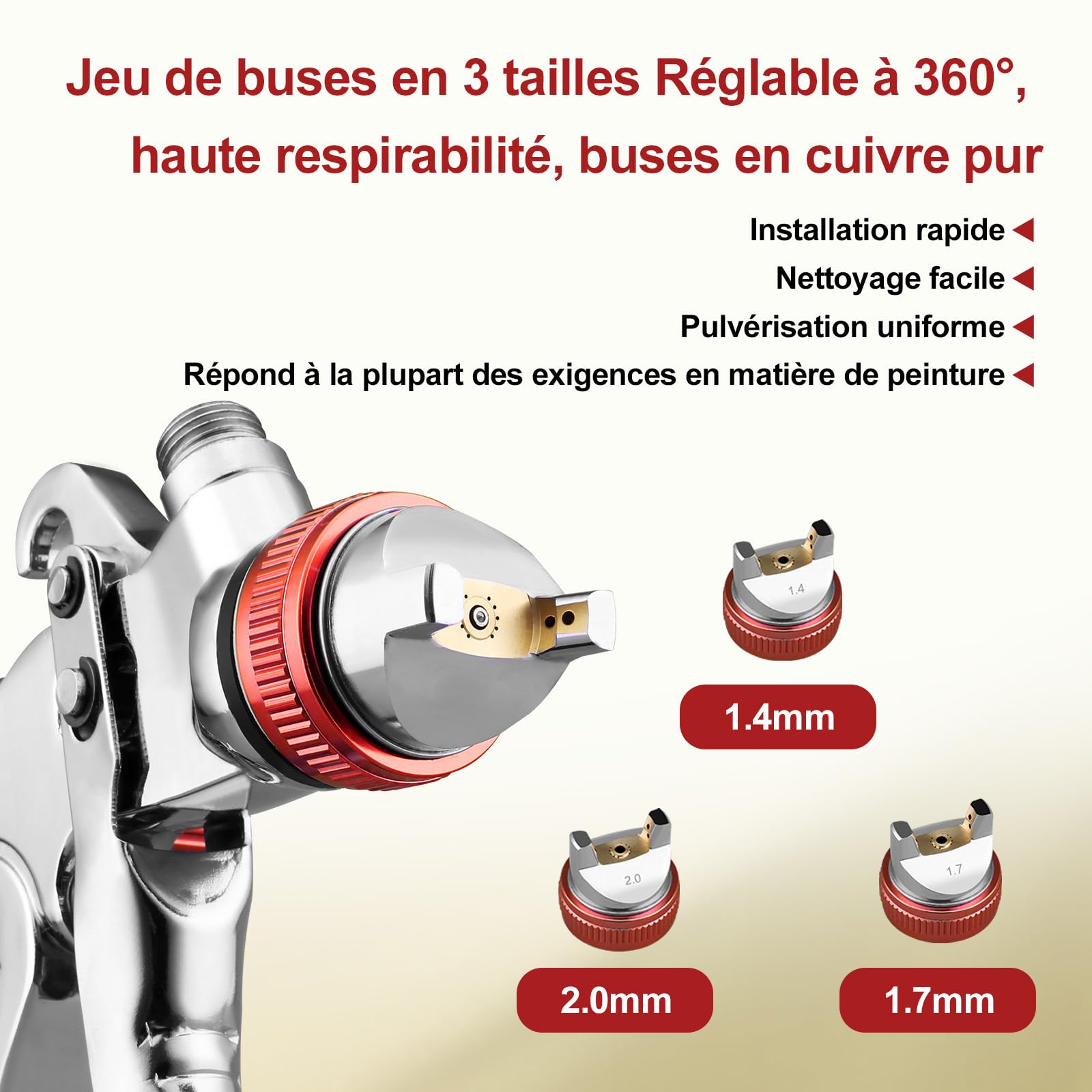 HVLP - Pistola a spruzzo professionale con 10 bicchieri usa e getta da 650 ml, pistola per verniciatura ad aria compressa, 3 ugelli 1,4/1,7/2,0 mm e accessori, HVLP mobili auto di riparazione (rosso)