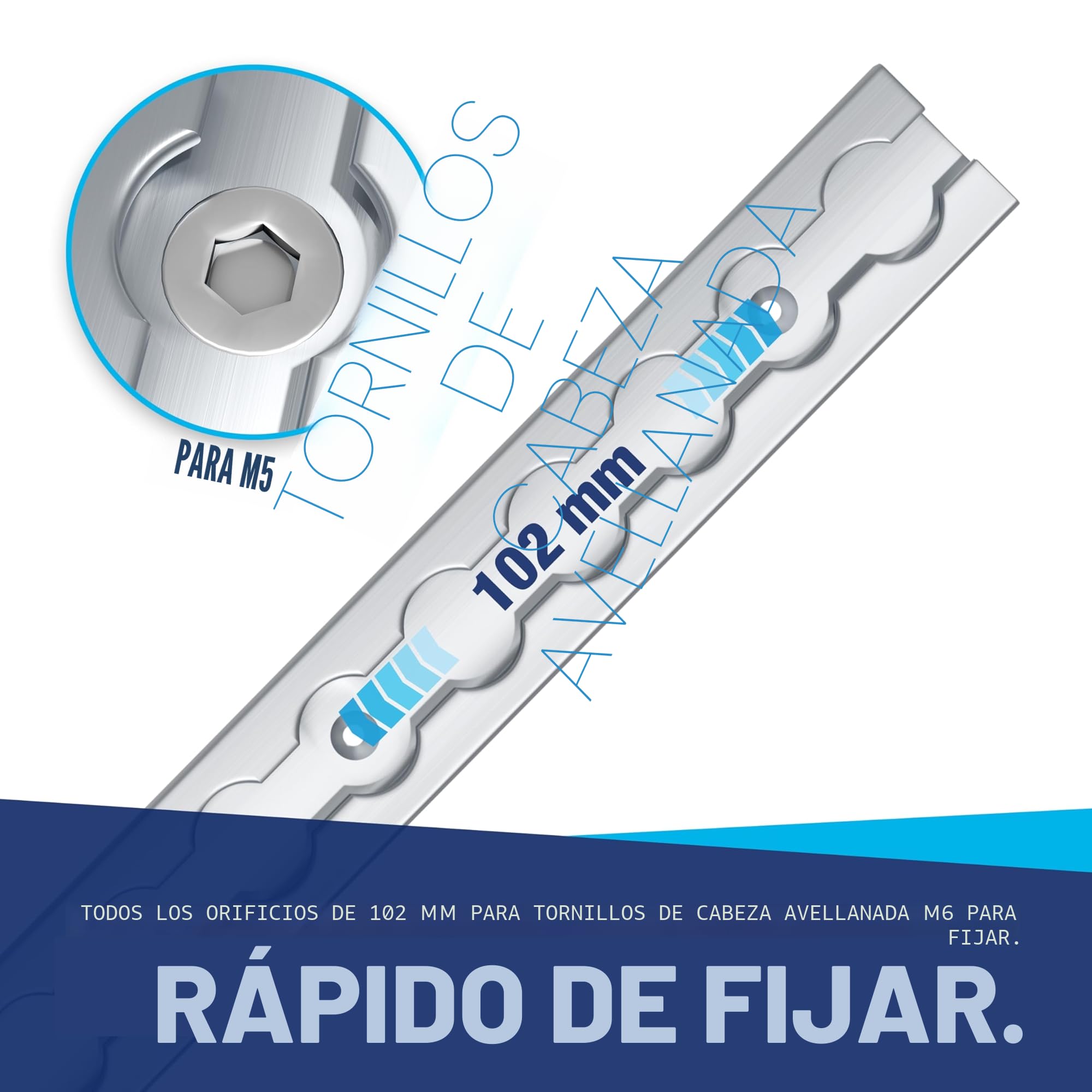 Riel de aluminio para aerolíneas de 4 x 2 m con accesorios + tapas de extremo, rectangular con agujeros, seguridad de carga para camiones y autocaravanas, riel de amarre perforado, anodizado plateado