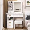 Dressing Table with 5 Drawers, Vanity Desk with Mirror, Storage Shelves and Stool, Makeup Desk for Bedroom, Modern Makeup Table with Mirror and Chair, White