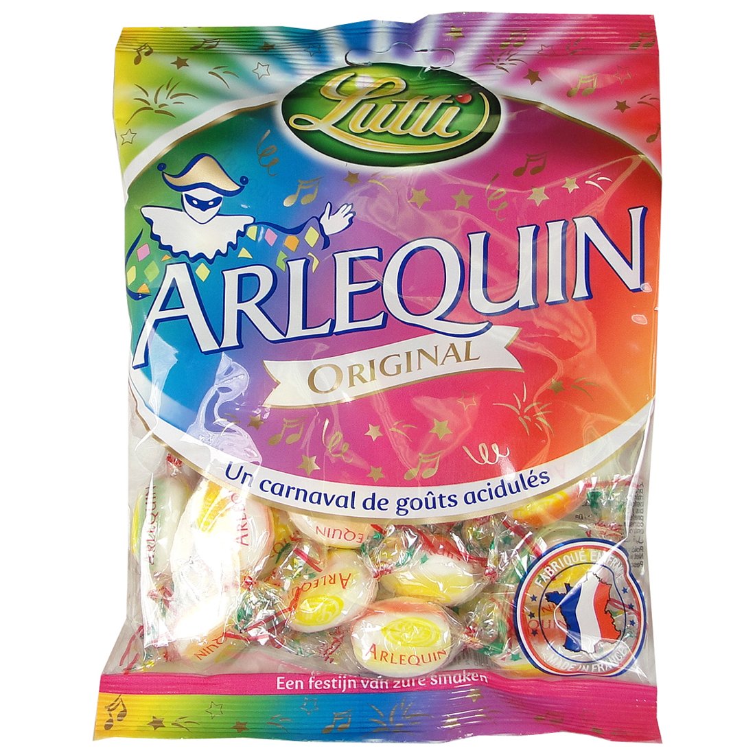 Lutti Arlequin Candies in Bag, 150 gr or 3.3 oz