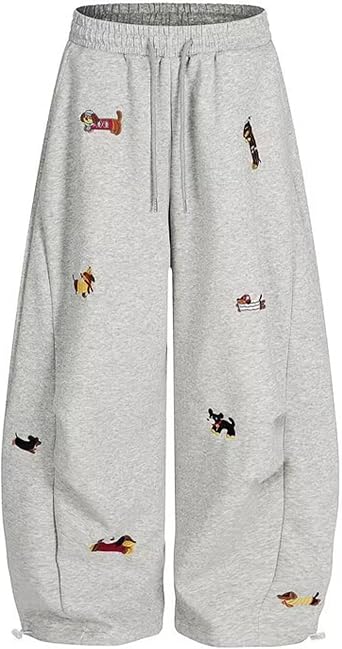 FCOOLYEET Womens Wide Leg Baggy Sweatpants Y2k Embroidery Sweat Pants Barrel Open Bottom Sweatpants for Women