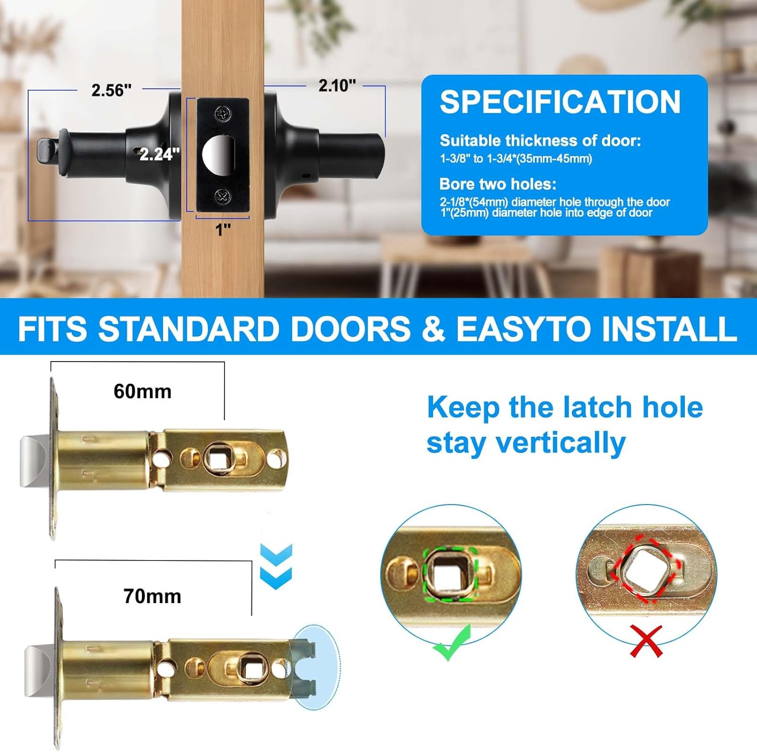 Privacy Door Levers, 8 Pack Matte Black Door Handles, Bed and Bath Door Locksets Heavy Duty Keyless Interior Handles, Reversible for Left Right Handed Doors