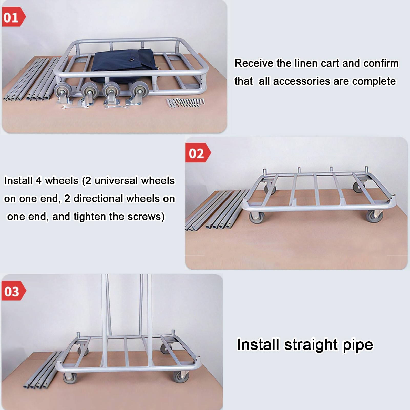 Wózek do czyszczenia ze stali nierdzewnej, kosz na pranie o dużej pojemności, woł gruba tkanina, ciche kółka 10 cm, idealny do użytku domowego i biurowego (niebieski)