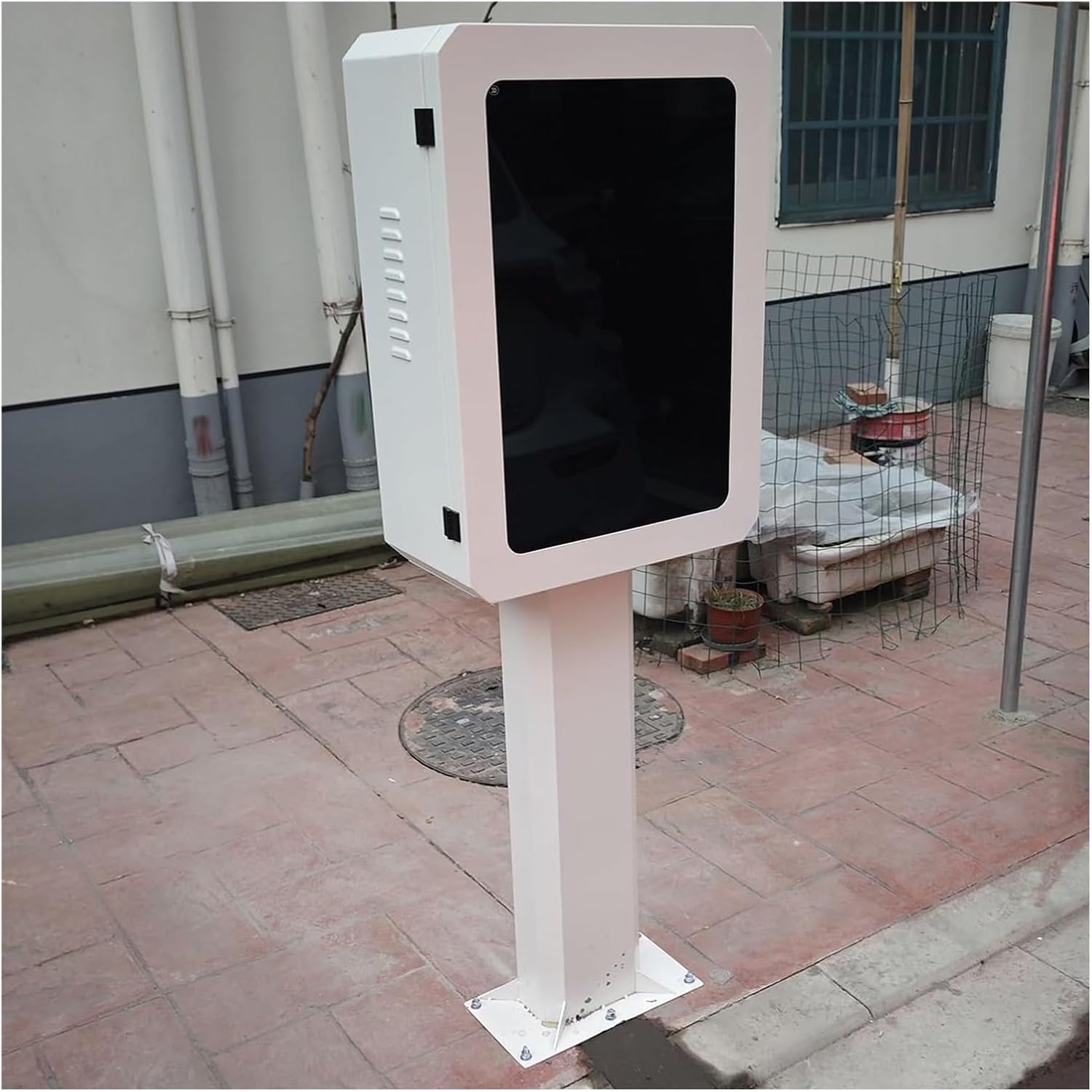 Outdoor EV Charger Pedestal Stand, All-Weather Electric Vehicle Charging Station, 55.1" Tempered Glass Panel, Durable Black & White Holder for Home & Commercial Use,White,H-55.1in