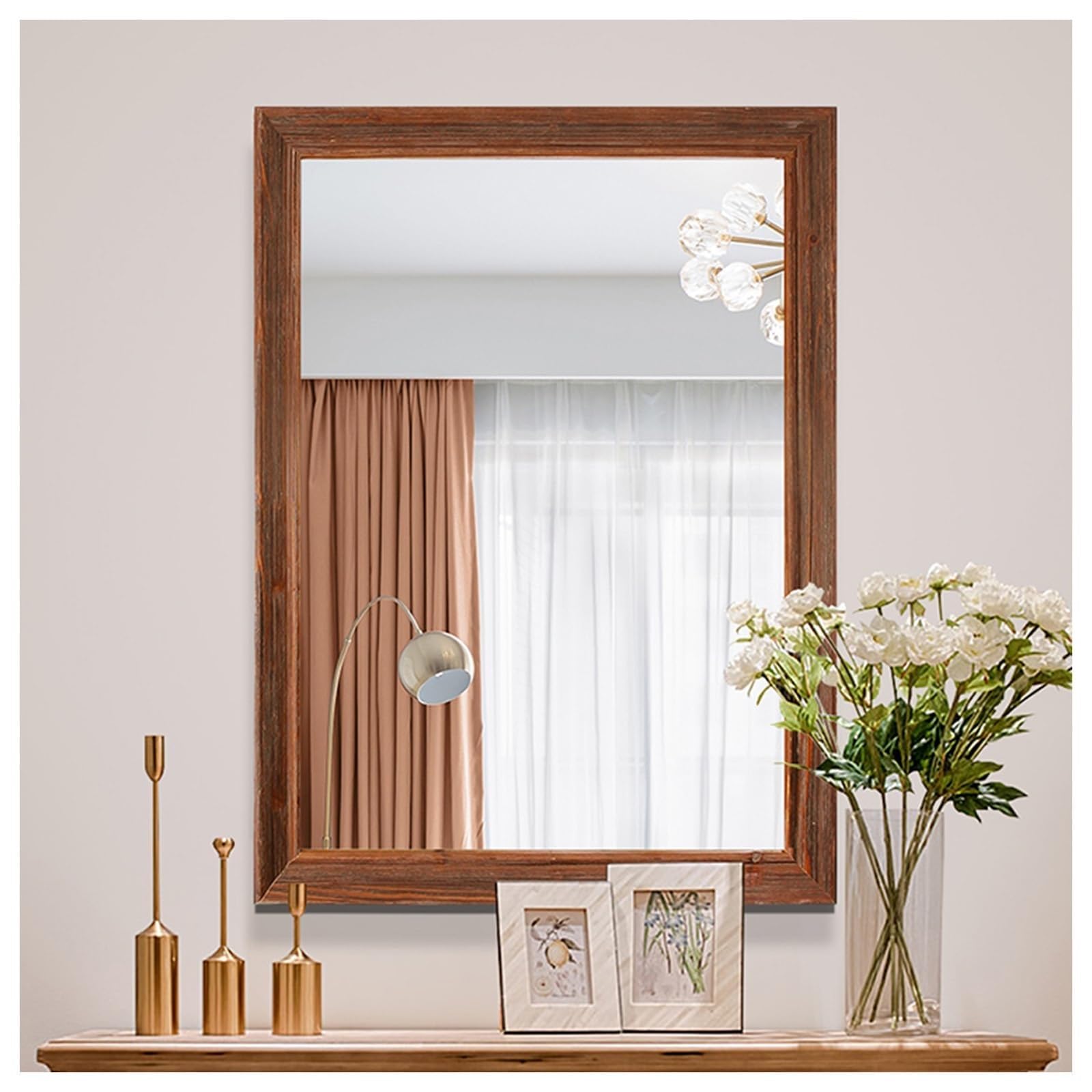 Miroir de salle de bain en bois massif suspendu cadre orange carré modulable