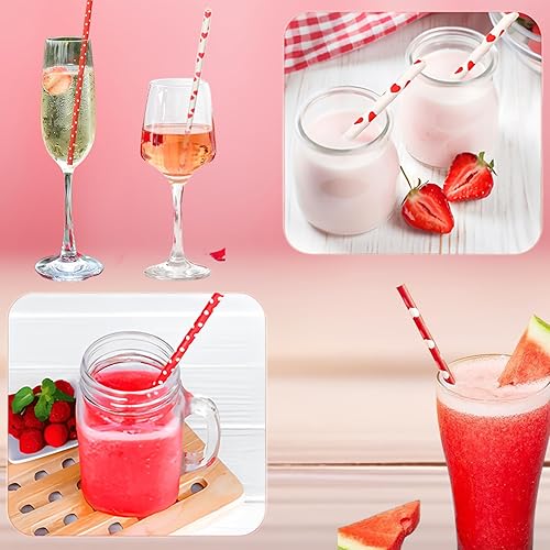 Miniatura 4 de EVECILOO 200 popotes de papel para el día de San Valentín, pajitas de papel de punto rojo, pajitas desechables para boda, fiesta de cumpleaños,