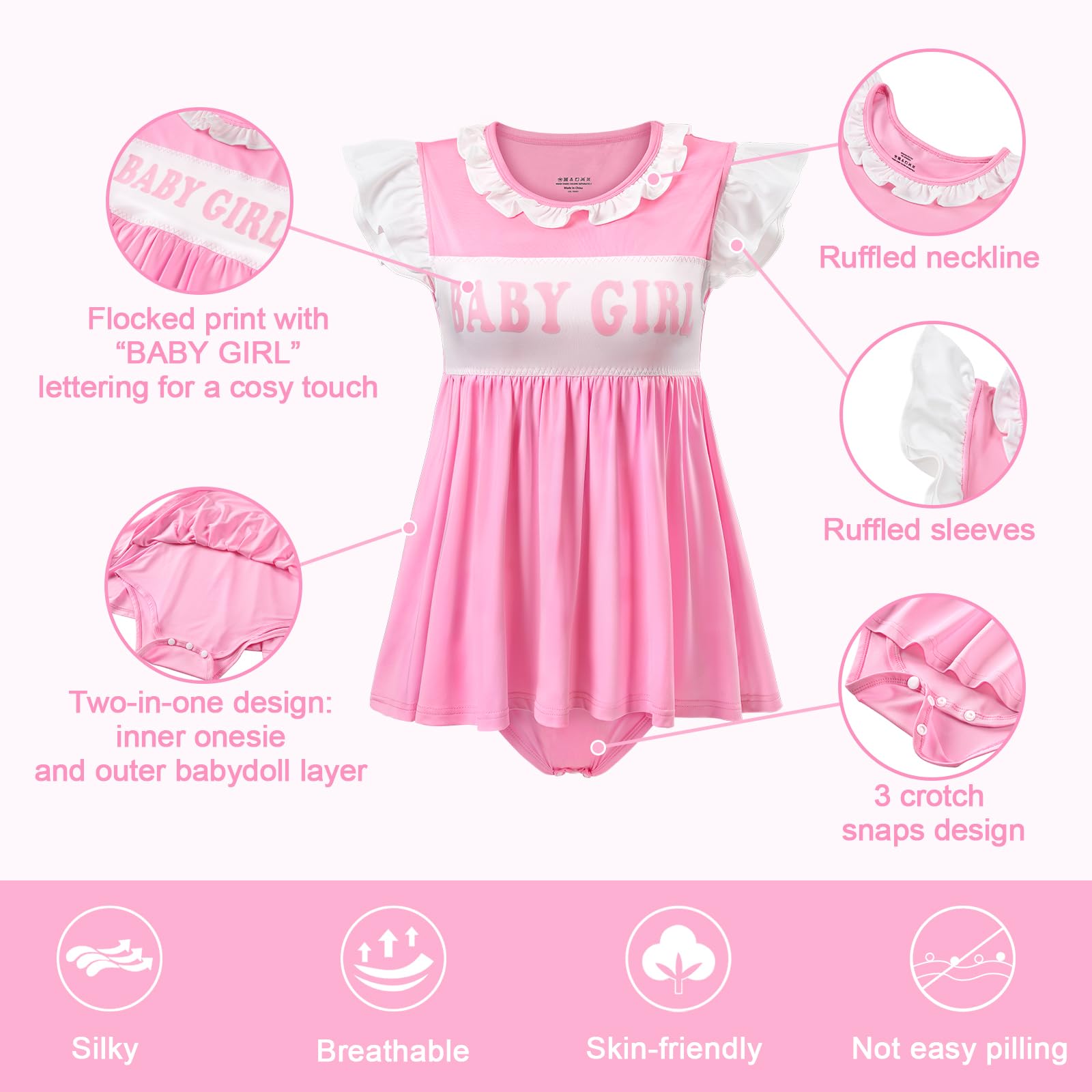 LittleForBig Jedwabiste śpioszki Kawaii Onesie Piżama Bodysuit - Baby Girl Babydoll śpioszki