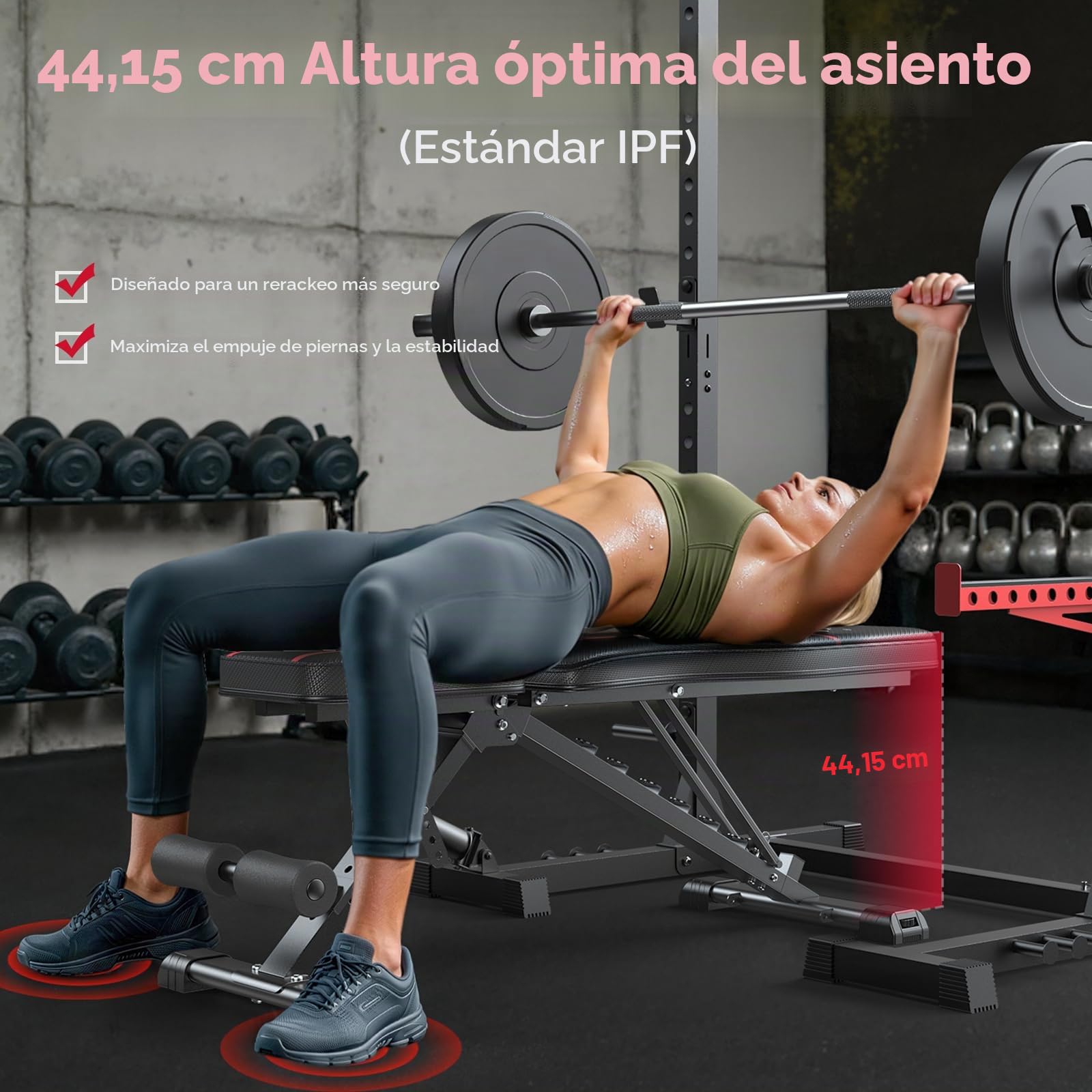 Banco de pesas regulable, plegable y fácil de guardar, posiciones plana/inclinada/declinada/vertical para entrenamiento integral en casa y oficina, preensamblado al 80%