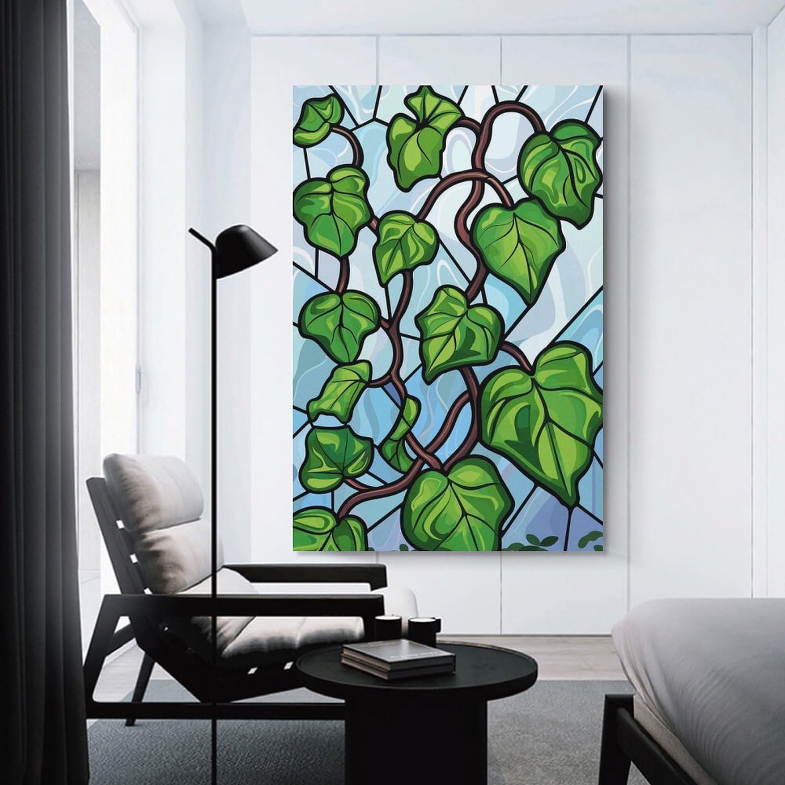 Junmoney Canvas Wall Decor Stained Glass Ivy Vines, 20x30inch(50x75cm), for Bedroom Decor, Cosy Corners Or Studios, Decorative Wall Art for Cosy Rooms
