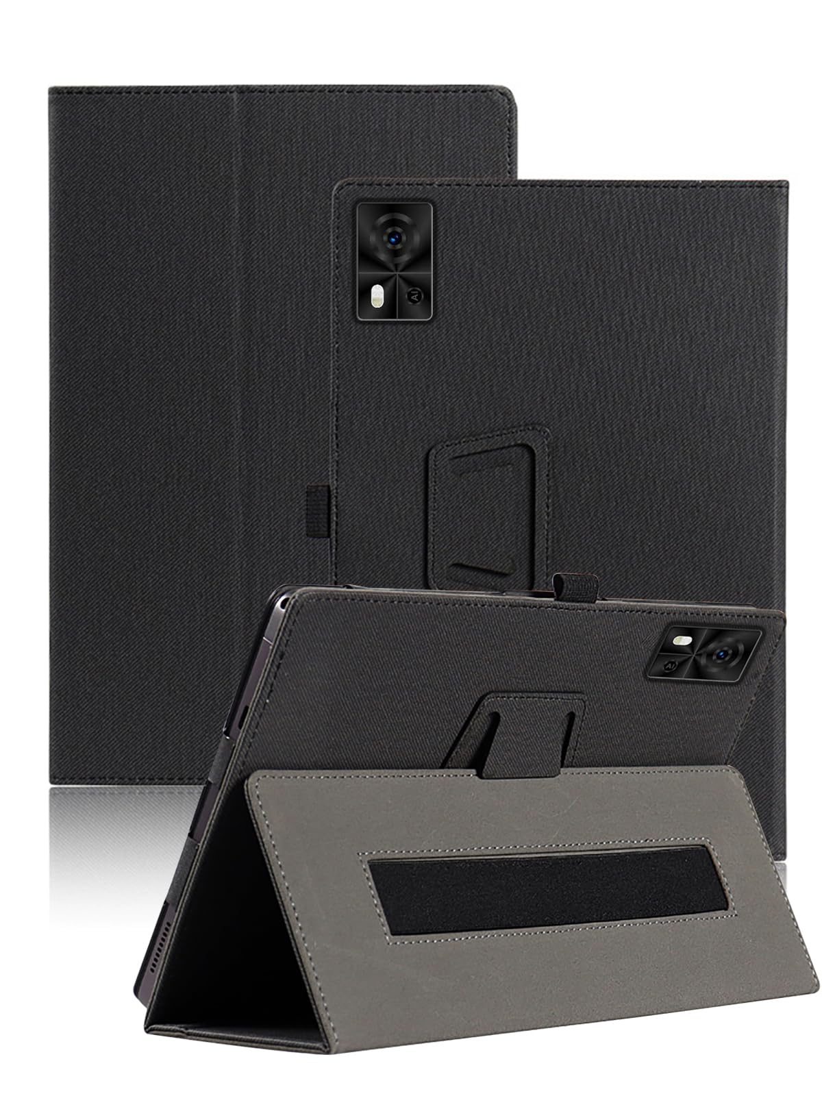 Custodia per DOOGEE T10W 10.1 Pollici, Cover Tablet DOOGEE T10W, Copertura Protettiva Pieghevole con Supporto per Matita e Cinturino da Polso, Protezione Completa. (Nero