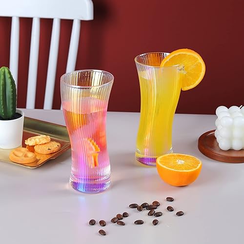Miniatura 3 de Joeyan Vasos de cóctel de jugo de agua, cristalería estilo origami, vaso alto ondulado, moderno vaso de vidrio acanalado para té helado, café,