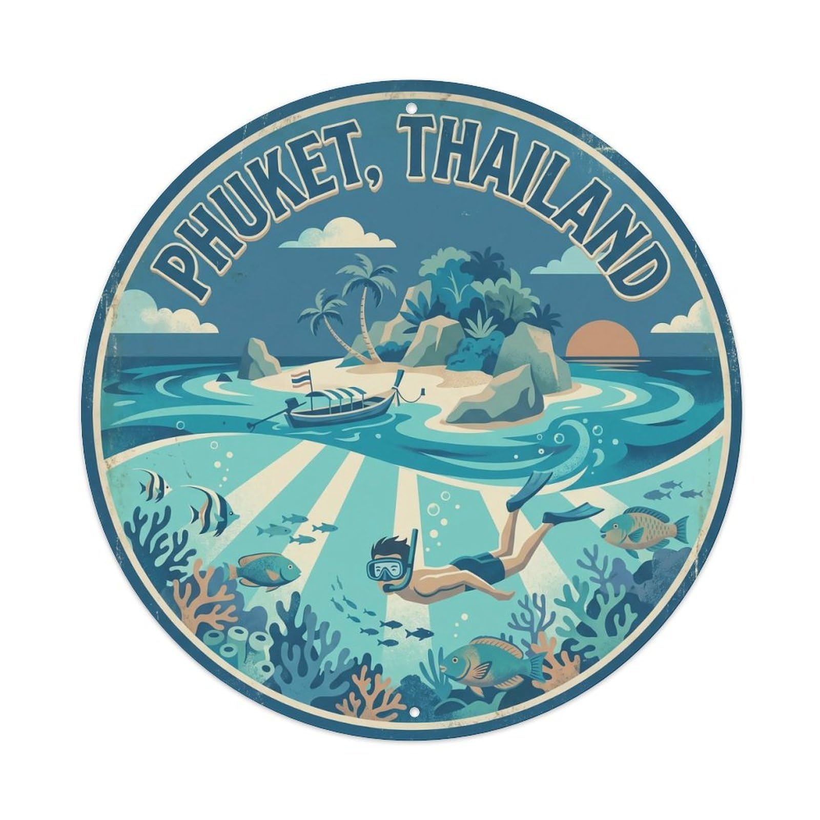 Odgynaw 8X8inch(20X20cm) Phuket Bon Island Tropical Coastal Journey Metal Tin Sign