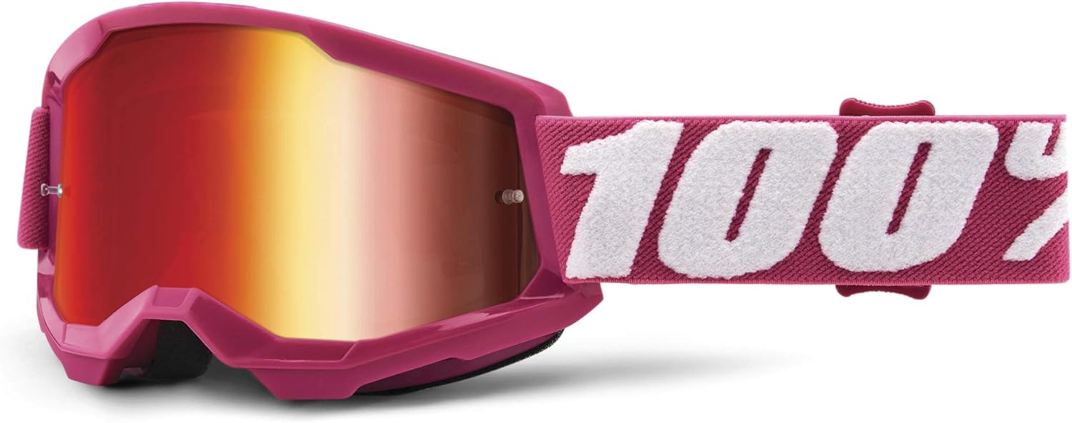 100% Strata 2 Youth Motocross & Mountain Bike Goggles - MX and MTB Racing Protective Eyewear (FLETCHER - Mirror Red Lens)