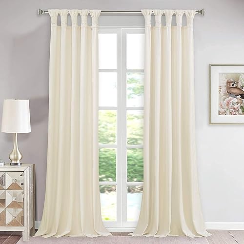 StangH Velvet Curtains 96 inches - Room Darkening Twist Tab Design Cream White Curtain Drapery for Kids Bedroom / Holiday Decor, Ivory, W52 x L96 inches, 2 Panels