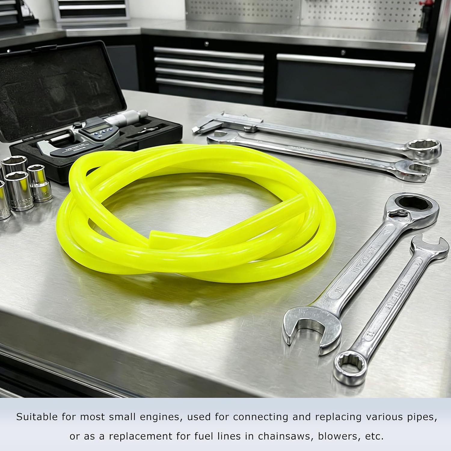 Colorful Fuel Line Hose Tube, 0.2" ID 3.31 Feet Rubber Gas Line Petrol Hose Replacement, Flexible Oil Gas Hoses Anti-Corrosion Vacuum Tubing Pipe for Motorcycle Dirt Bike ATV (Yellow)