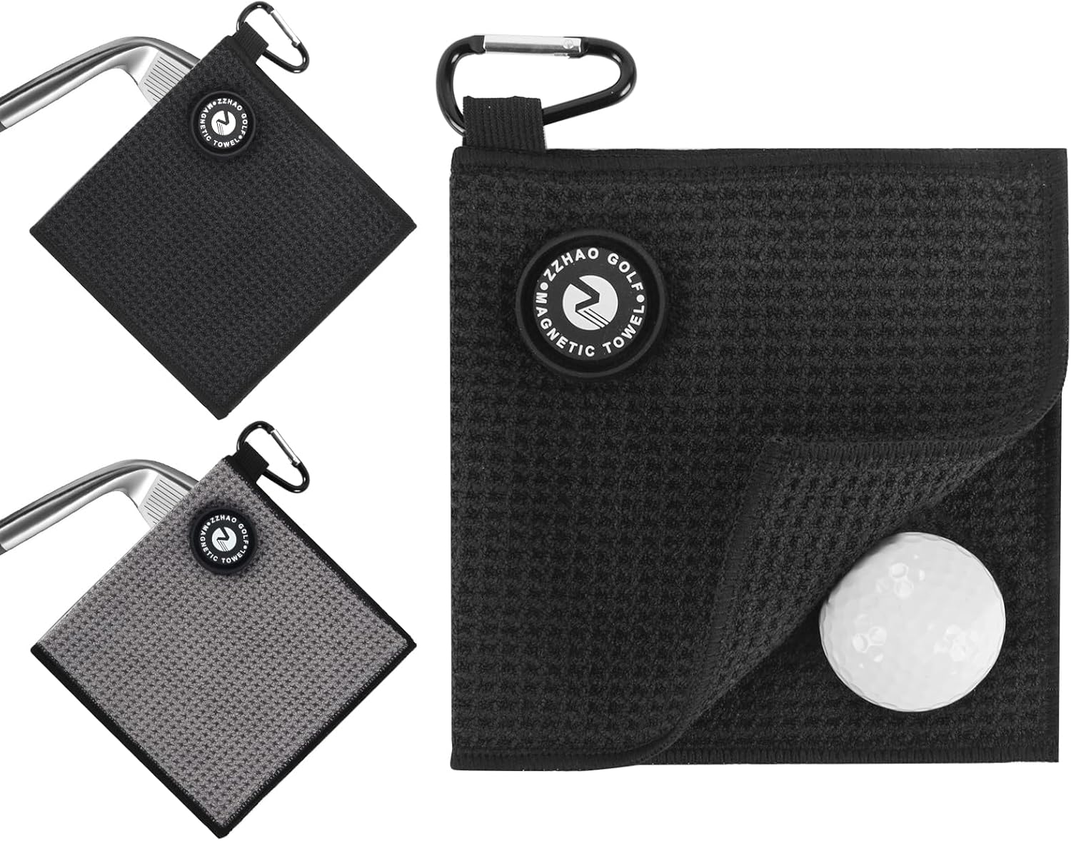 ZZHAO Magnetic Golf Towels,Super Absorbent Microfiber Small Towels with Clip - Industrial Strength Magnet,Lightweight, Scratch-Resistant, 5.5x5.5 In-2Pcs- Black&Gray - Image 5