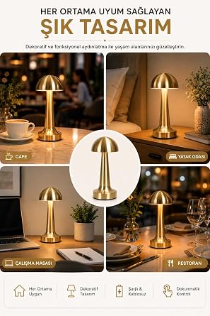 ROBEVE Şarjlı Dokunmatik Metal Masa Lambası Bronz Red | 3 Renk Işık, Ayarlanabilir Parlaklık, Kablosuz LED Gece Lambası | Ev, Ofis, Kafe, Restoran ve Yatak Odası Dekoratif Aydınlatma [Enerji Sınıfı A+++]