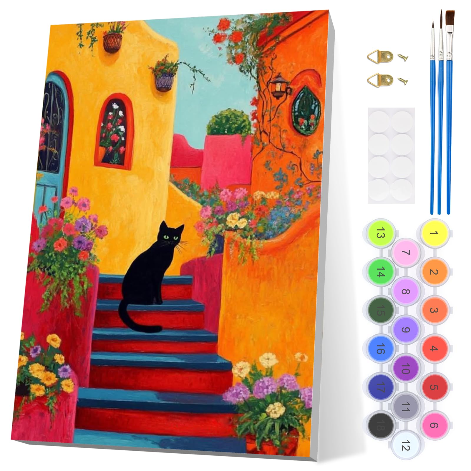 EOBROMD Black Cat Paint by Numbers for Adults with Frame, House Paint by Numbers Kits, Acrylic Easy Painting by Numbers for Gift Home Wall Decor 8x12in