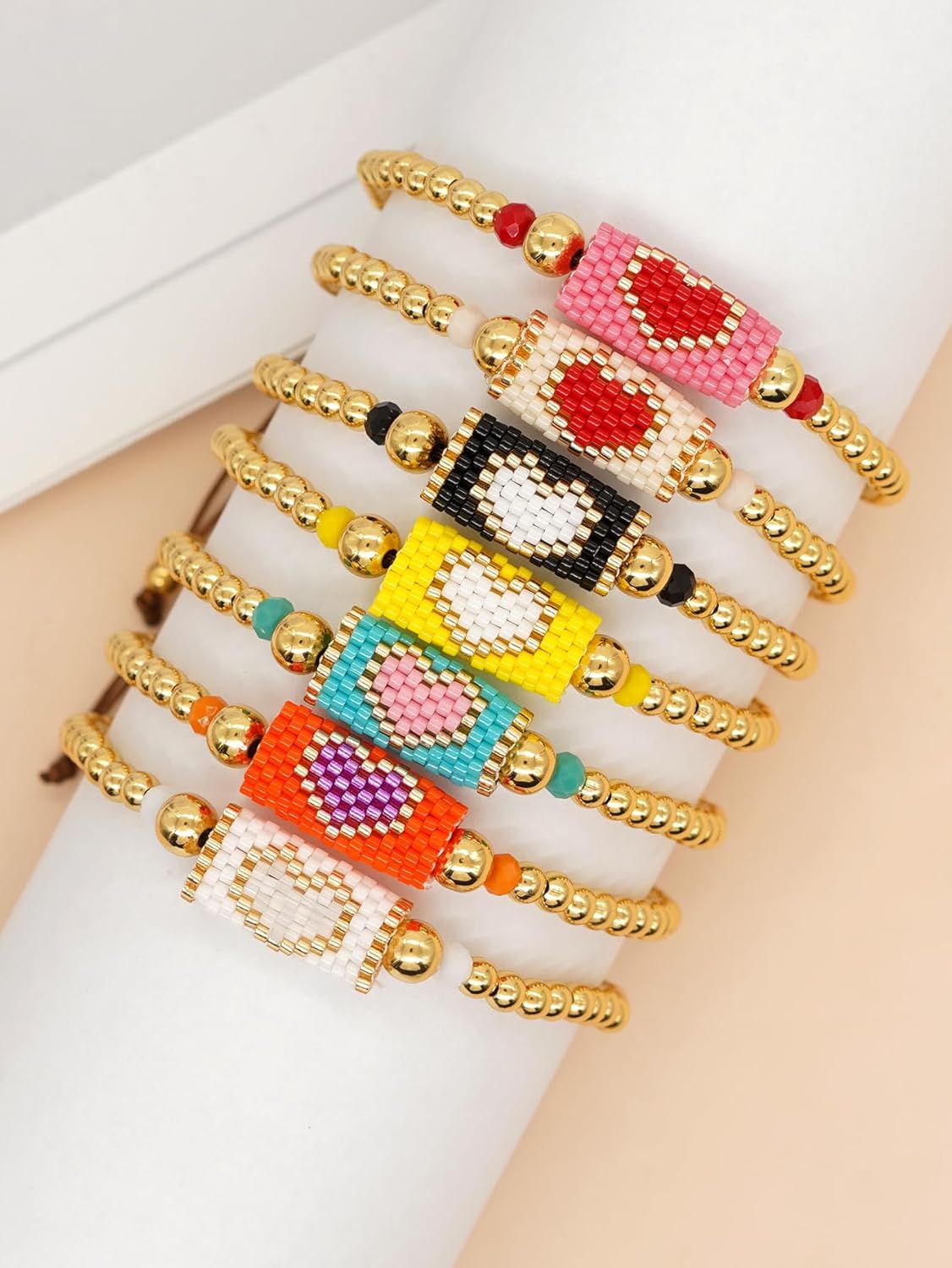 Handmade Colorful Braided Heart Bracelets for Women,Bohemia Stackable Gold Beaded Bracelets Cute Heart Beach Summer Jewelry Birthday Gifts. - Image 2