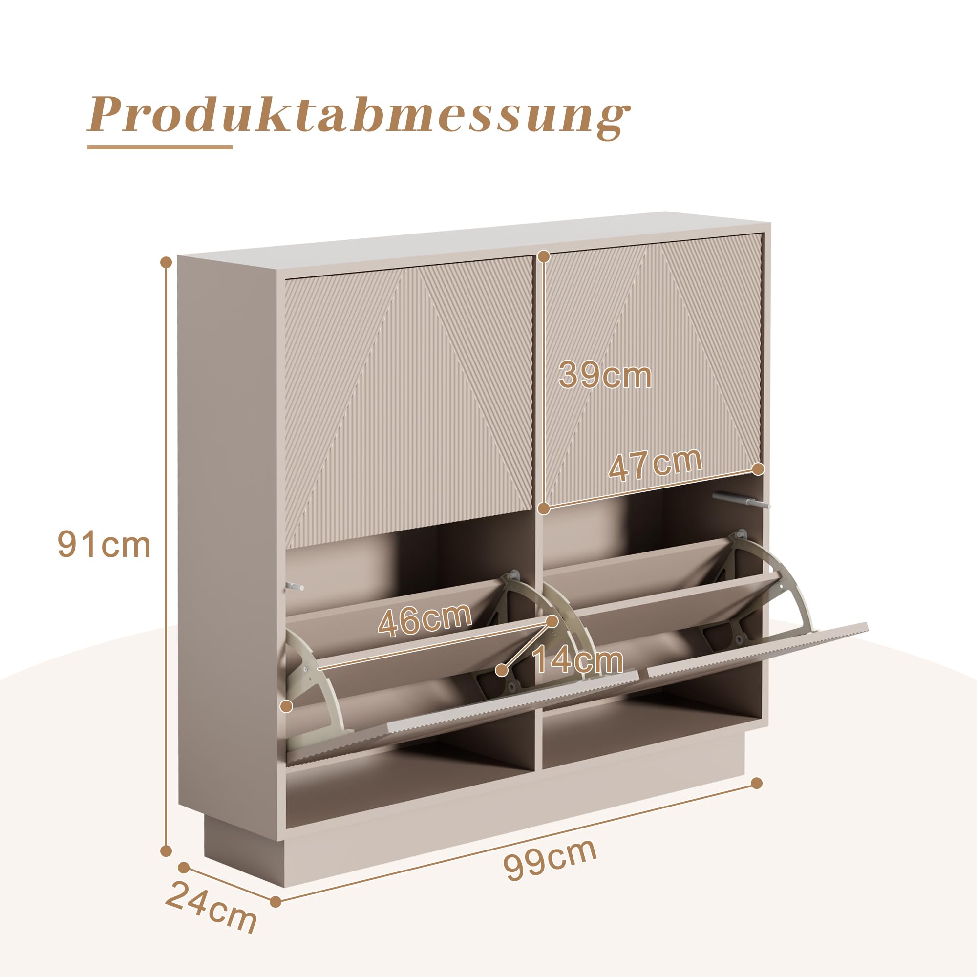 UEV Schuhschrank schmal mit 4 Klappen, 100x24x91cm Schuhkipper (Moka)