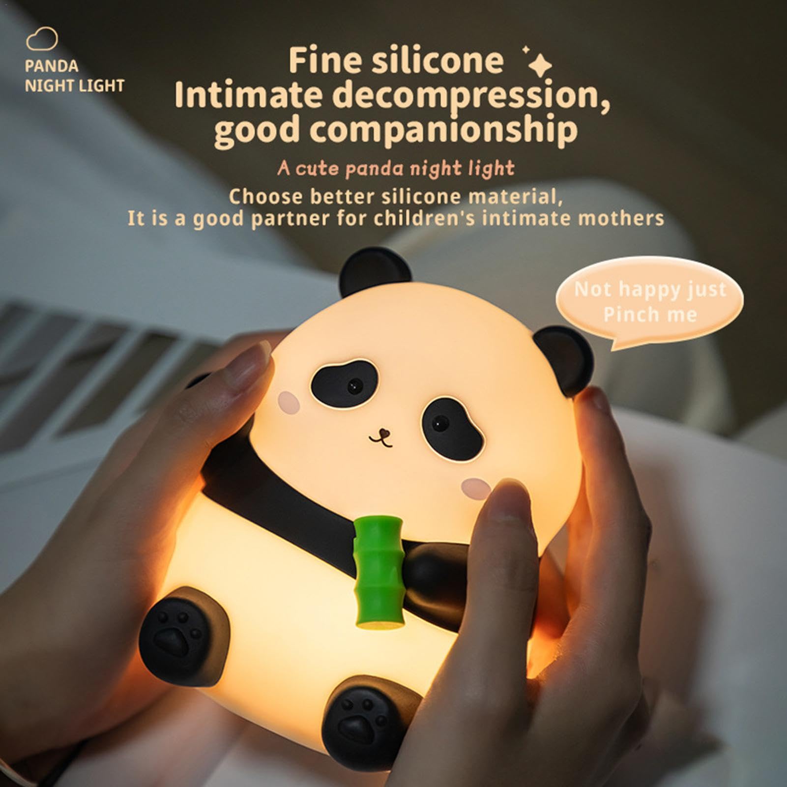 Luce Notturna LED A Forma Di Panda - Touch Dimmerabile 3 Livelli - Silicone Morbido BPA Free - Ricaricabile USB - 4