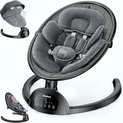 Miniatura 8 de BabyBond Columpios de bebé para bebés, columpio infantil Bluetooth con altavoz de música, 3 posiciones de asiento, cinturón de arnés de 5 puntos, 5