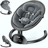 BabyBond Baby Swings for Infants, Bluetooth Infant Swing with Music Speaker, 3 Seat Positions, 5 Point Harness Belt, 5 Speeds and Remote Control - Portable Baby Swing for Indoor and Outdoor (Black)