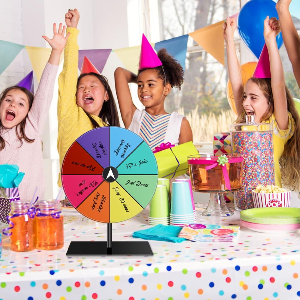 Mineup Ruota della fortuna, Ruota Dei Premi Che Gira, Ruota della roulette colorata, Color Roulette Wheel Stand con Pennarello e Cancellino, 8 slot, Tabletop Prize Wheel per fiere, carnevali, festival