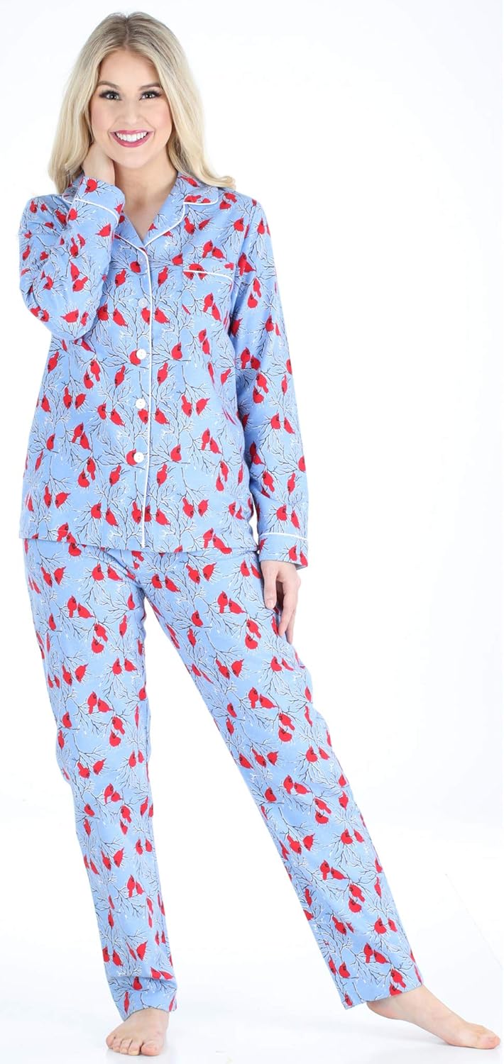 PajamaMania Women's Cotton Flannel Long Sleeve Button-Down Pajamas PJ Set - Image 4
