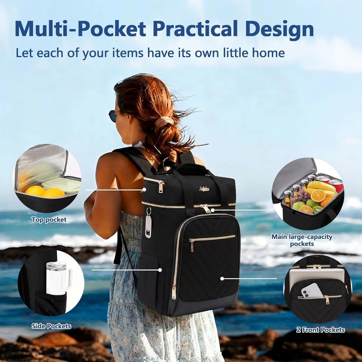 Backpack Coolers Insulated Leak Proof for Women Men, 35 Cans Large Capacity Waterproof Cooler Backpack, Soft Portable Cooler Bag for Beach Travel Camping Picnic Work