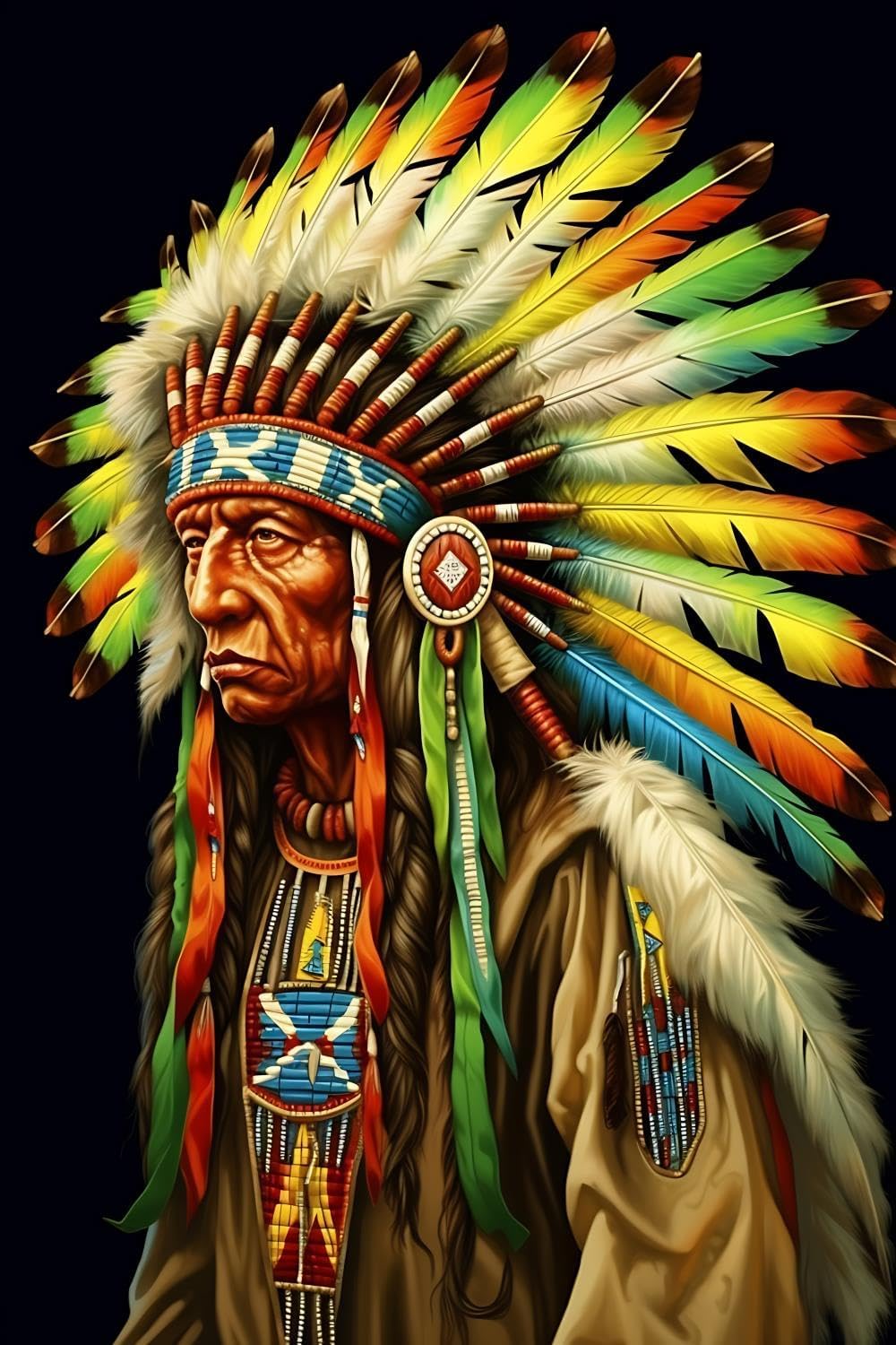 5D Native American Diamond Painting Kits for Adults Kids DIY Indian Chief Wearing Headdress Diamond Painting Kits Gem Art Accessories with Painting Kit Perfect for Home Wall Decor 16x20 inch