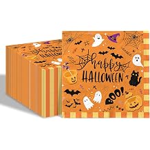 80 Pcs Happy Halloween Paper Napkins Cartoon Boo Pumpkin Spider Web Disposable Napkins Spooky Trick or Treat Napkins for Halloween Party Supplies Table Decor