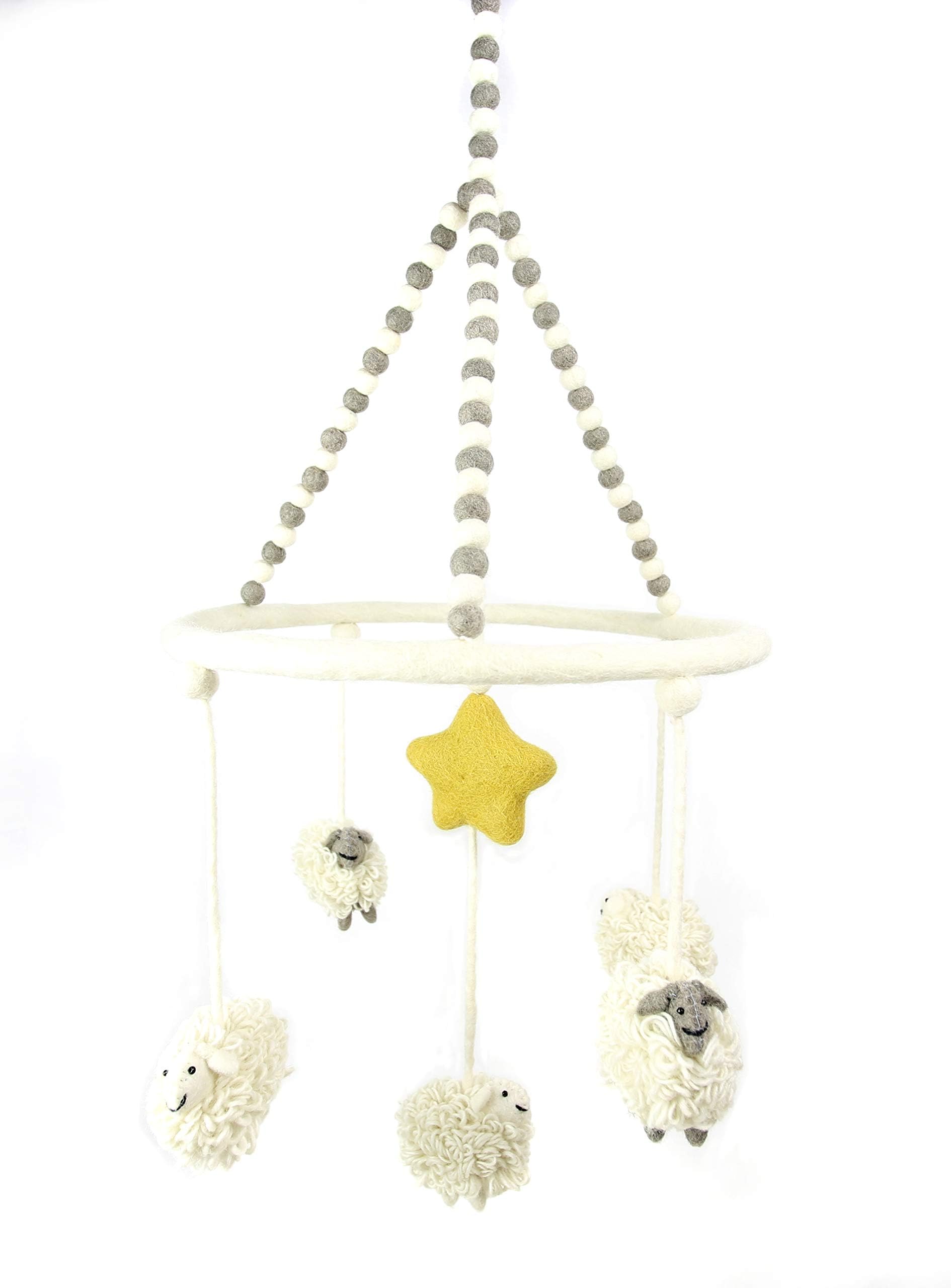 PopLife Counting Sheep Baby Crib Mobile - 100% New Zealand Organic Wool, Handmade Nursery Decoration