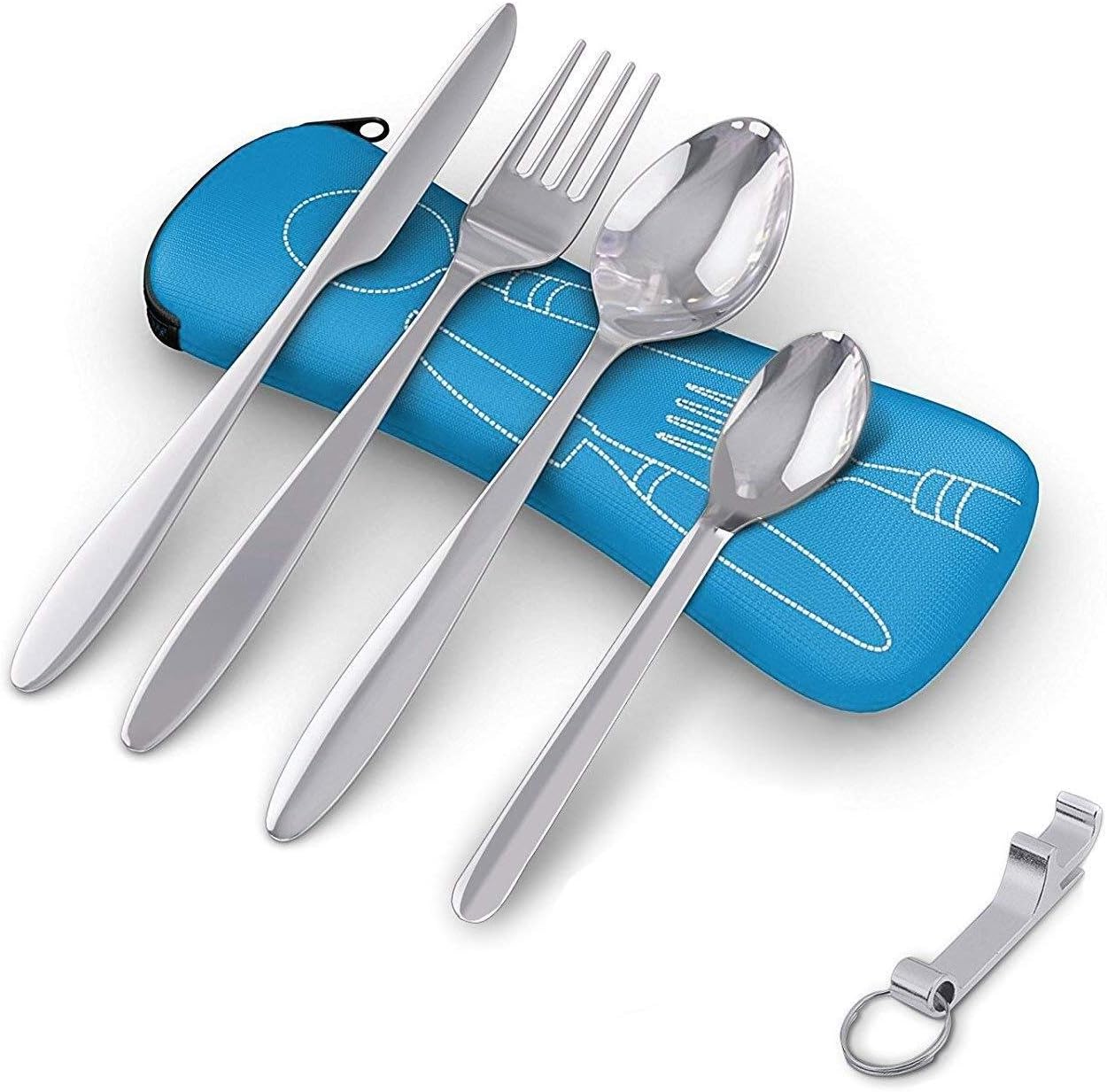 FYSHOP Portable Cutlery Set with Case for Work Lunch Travel Camping Utensils Stainless Steel Flatware Set 5 Pieces
