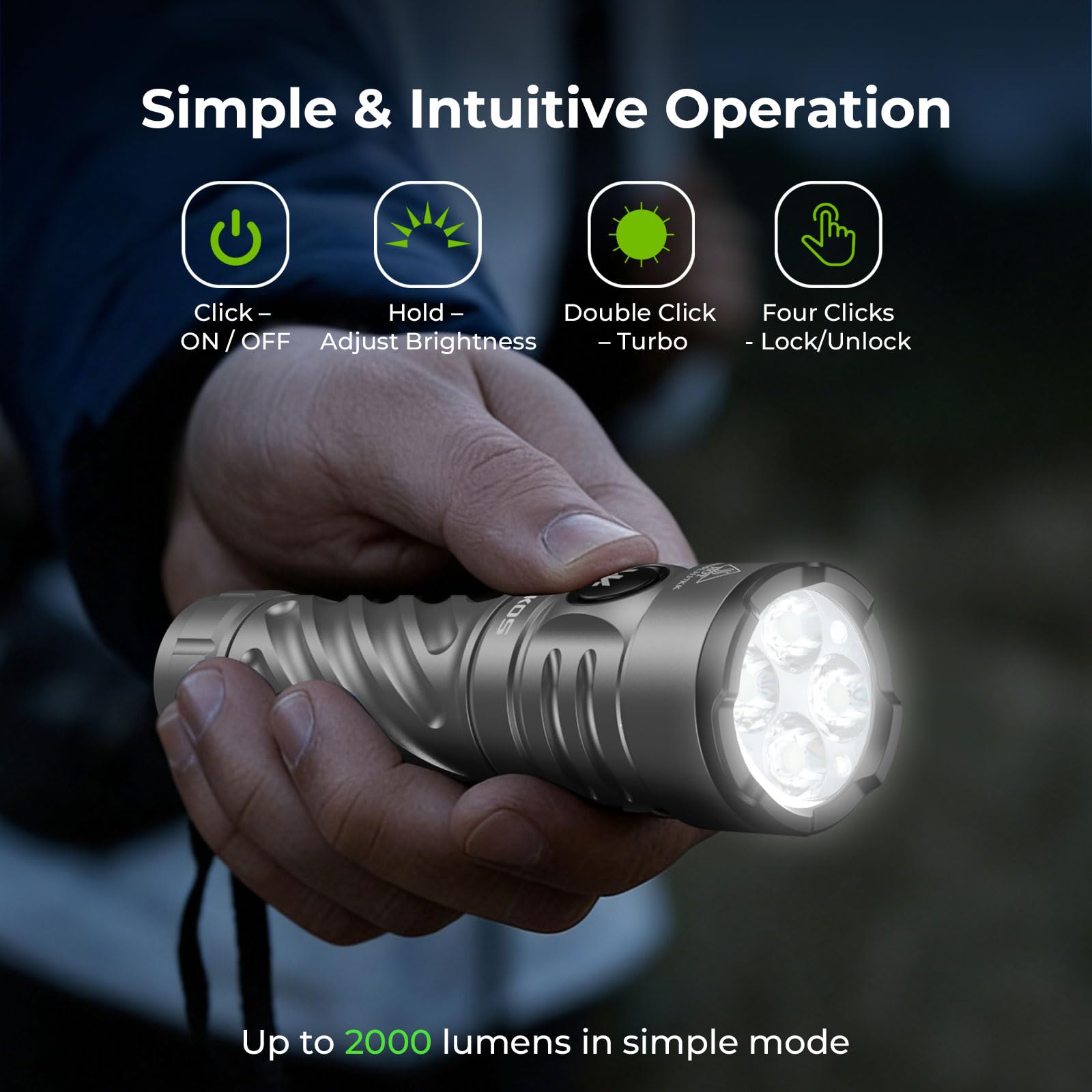 Wurkkos TS26 3470lm Linterna LED Recargable, IPX8, USB-C | Batería 5000mAh, alcance 194m, Anduril UI, cuerpo de aluminio aeronáutico, ideal para camping y emergencias