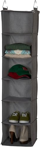 Miniatura 5 de Household Essentials Organizador de armario colgante de lino con 6 estantes, color gris