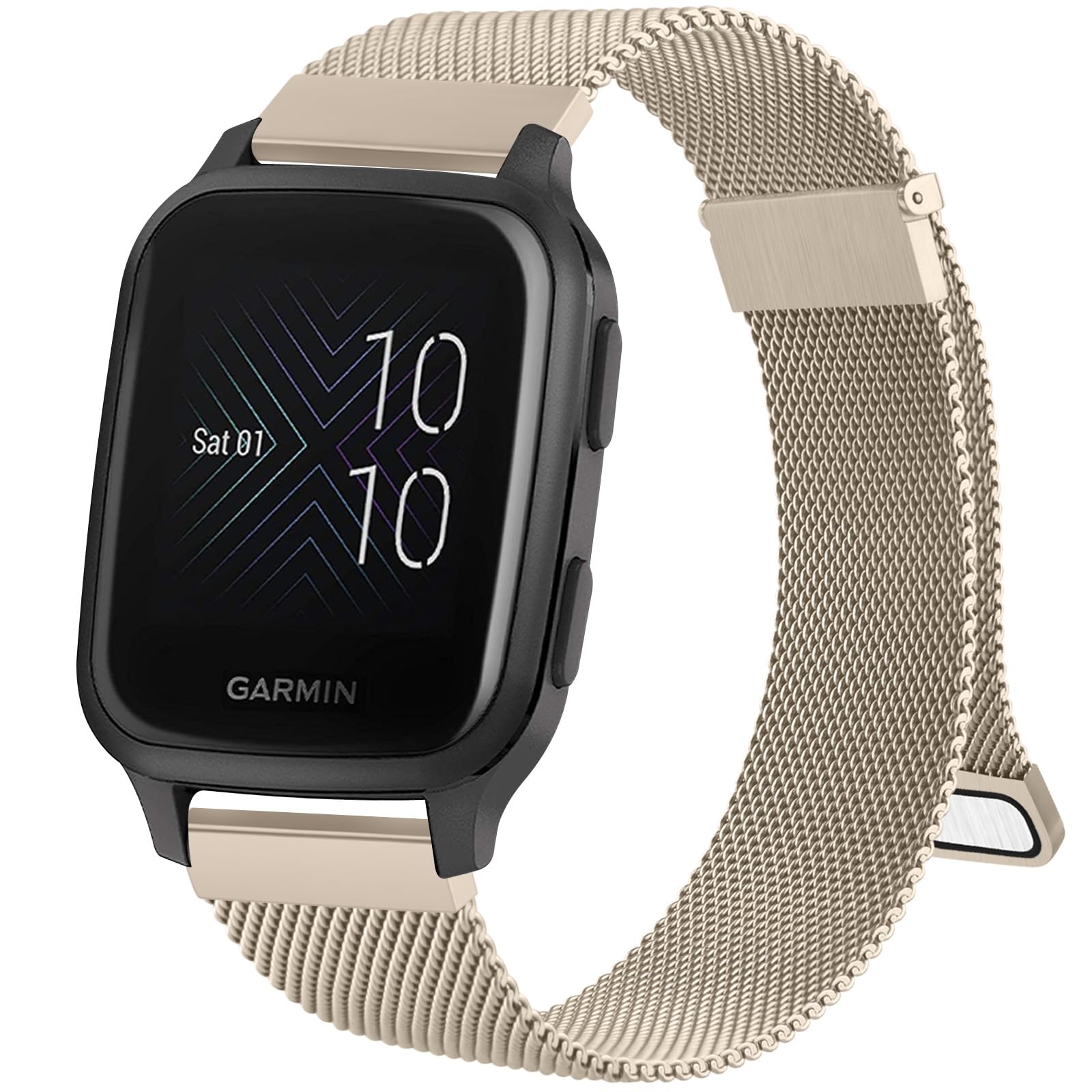 Metal Strap for Garmin Venu/Venu 2 Plus/Venu Sq/Venu Sq 2 Music for Women Men 20mm Stainless Steel Metal Replacement Watch Band with Enhanced Magnet for Venu SQ 2 Strap (Champagne)