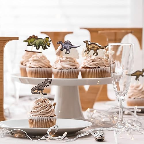 Miniatura 5 de 36 piezas de decoración de cupcakes de dinosaurio rugido de dinosaurio para decoración de pasteles de dinosaurios para niños, temática de