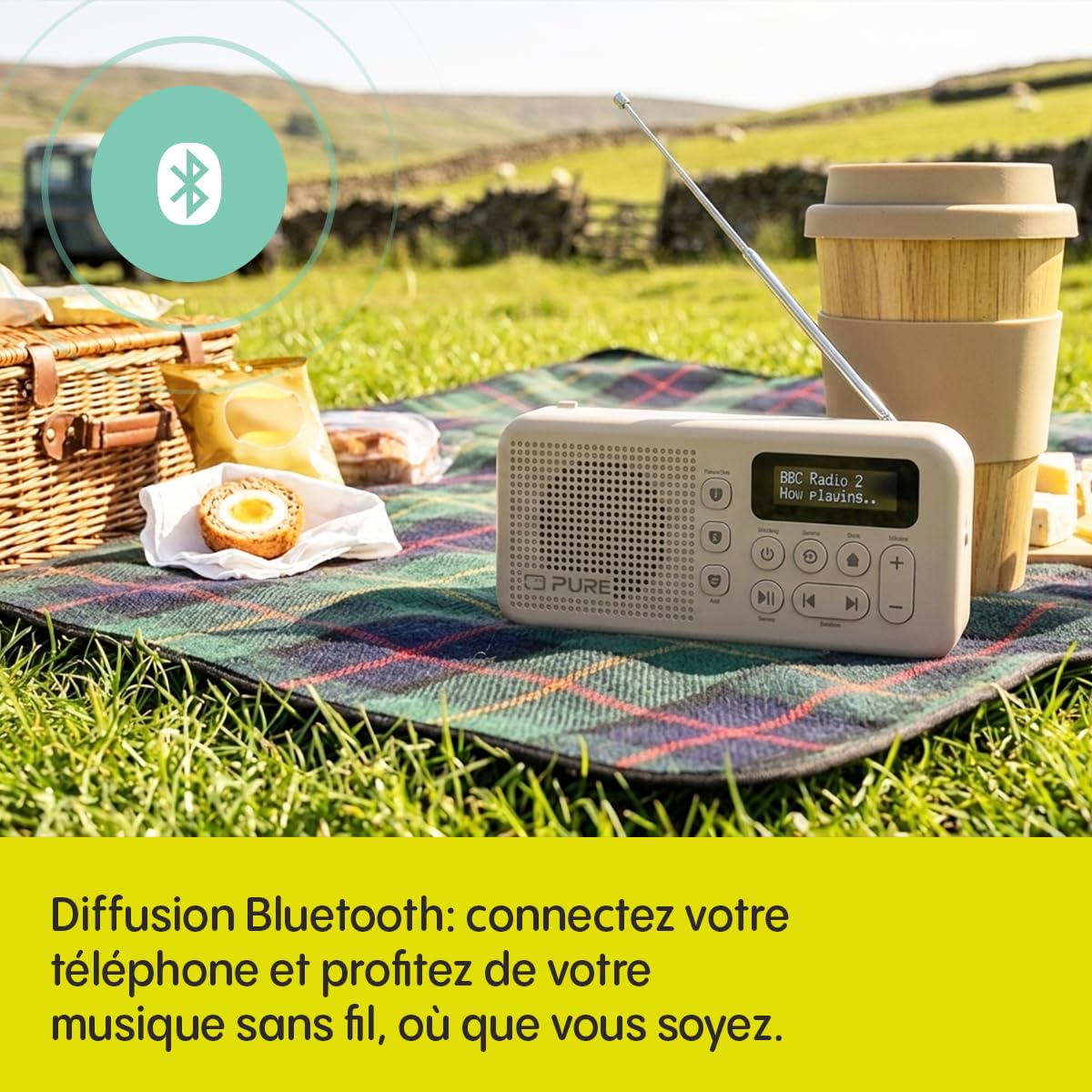 Pure Elan Move Radio numérique portable DAB+ & FM avec Bluetooth 5.3, radio de poche ultra compacte avec batterie jusqu'à 16 heures, radio portable avec prise casque et écran LCD, sable
