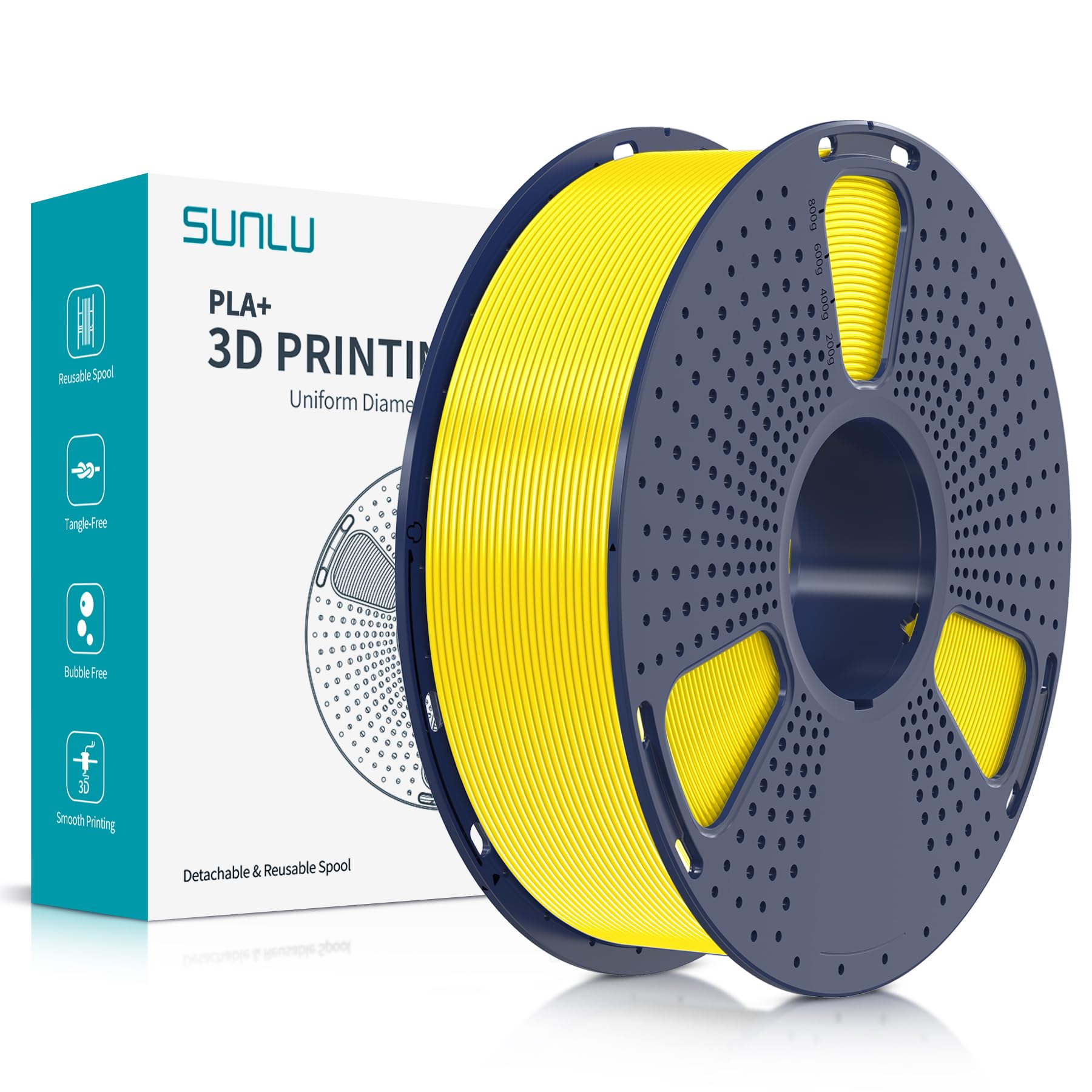 SUNLU PLA Plus filamento per stampante 3D, Filamento PLA+ 1.75mm, Filamento ad alta resistenza compatibile con stampanti 3D FDM, Precisione dimensionale +/- 0.02 mm, Bobina da 1kg (2.2LBS), Giallo