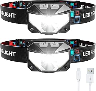 Headlamp Rechargeable, 2-Pack Head Lamp Outdoor LED Rechargeable, 1100 Lumen Super Bright White Red Light Flashlights, Waterproof, Motion Sensor, 8 Modes, Outdoor Fishing and Camping Headlight