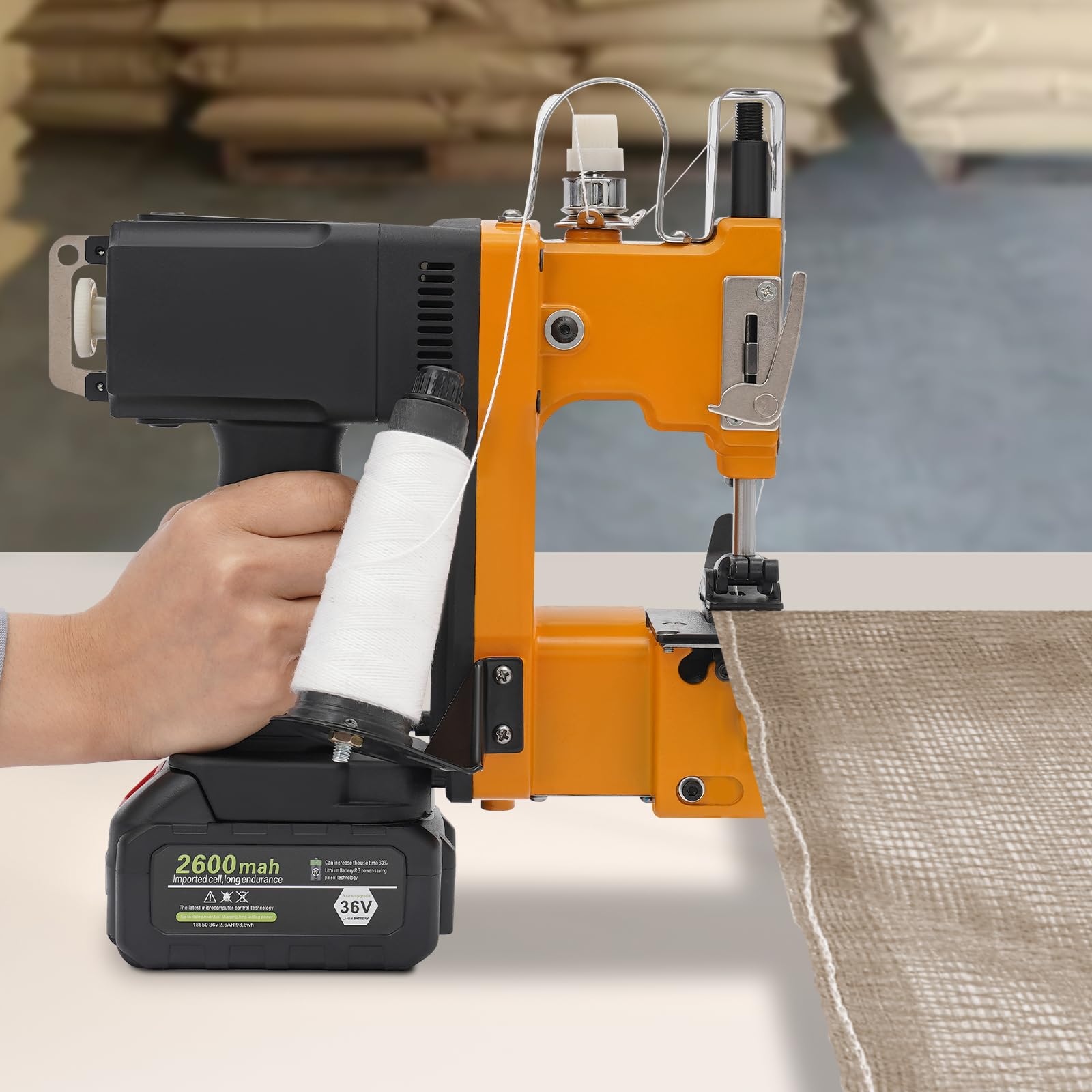 Maquina de coser portátil,Maquina Coser con 36 V batería de litio, 2600 puntadas por minuto para sacos, máquina de coser para sacos tela saco arenas saco yute